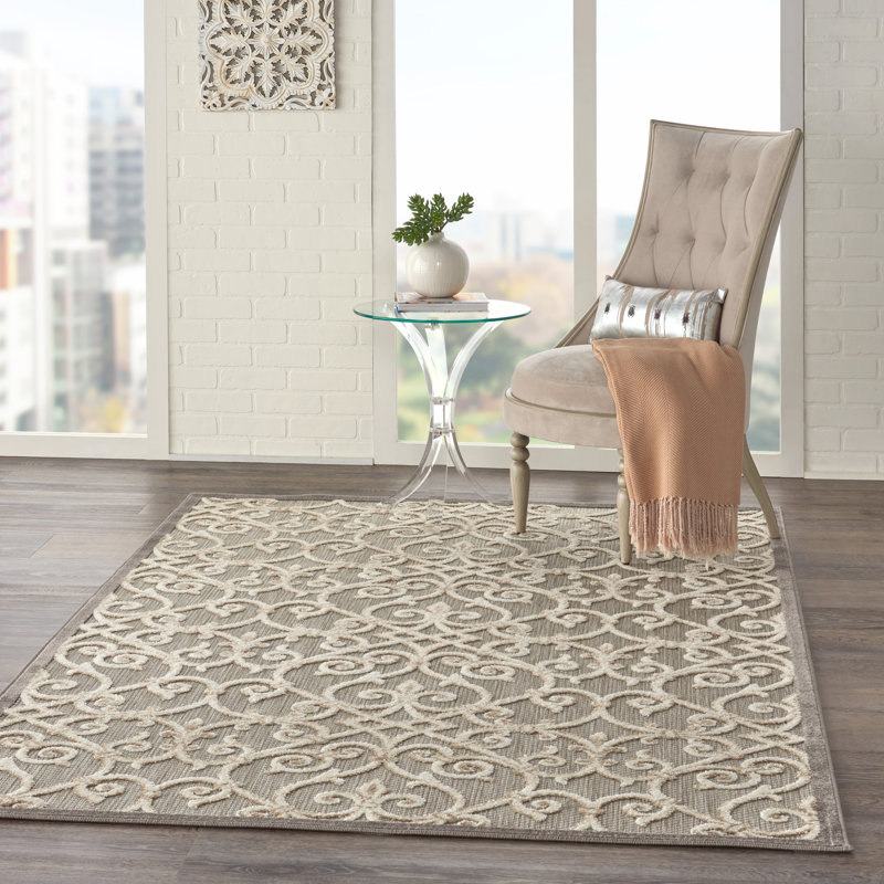 Winston Porter Weon Floral Beige/Gray Indoor/Outdoor Area Rug & Reviews